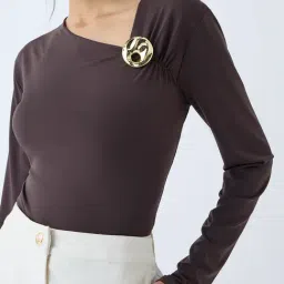 Wardrobe by Westside Dark Brown Buckle-Detailed Top image 4