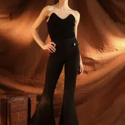 Kazo Black Flared Fit Plain Pants image 5