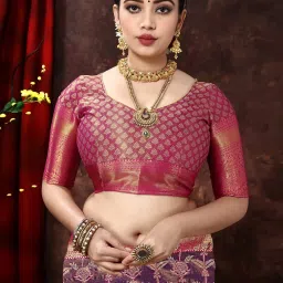 JUST FASHION Purple & Pink Silk Zari Work Saree With Unstitched Blouse image 5