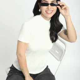 R&B White Viscose Slim Fit Top image 3