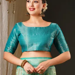 Saree Mall Sea Green Silk Woven Saree With Unstitched Blouse image 5
