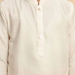 KISAH Kids White & Baby Pink Self Pattern Full Sleeves Kurta Set image 5