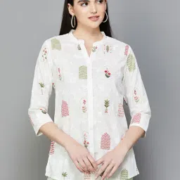 Melange by Lifestyle Off-White Cotton Floral Print Shirt-image-17