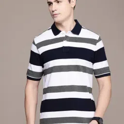 Burnt Umber White Regular Fit Striped Polo T-Shirt-picture-31