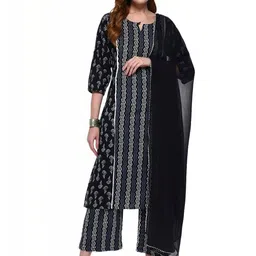 HERE&NOW Women Printed Regular Kurta with Palazzos & With Dupatta image 5