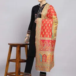 Monte Carlo Orange Regular Fit Self Pattern Shawl image 5