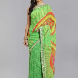 Geroo Jaipur Green Hand Dyed Bandhani Printed Georgette Saree-picture-13