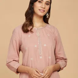Fabindia Pink Cotton Embroidered A Line Kurta image 5