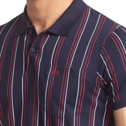 Parx Blue Pure Cotton Regular Fit Striped Polo T-Shirt image 5