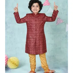 Fabindia Kids Red & Beige Printed Sherwani with Pyjamas-picture-40
