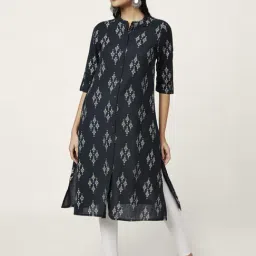 Rangmanch by Pantaloons Blue Cotton Printed Straight Kurta-picture-18