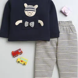 Bumzee Boys Navy & Beige Applique Full Sleeves T-Shirt With Pants-picture-20