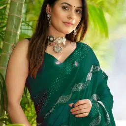 Satrani Green Striped Saree With Unstitched Blouse image 5