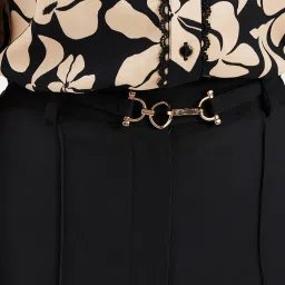 Kazo Black Polyester High Rise Trousers With Belt image 5