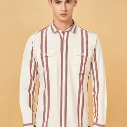 Sf Jeans By Pantaloons Off White Slim Fit Striped Shirt-picture-42