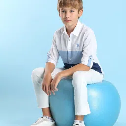 u.s. polo assn. US Polo Kids Boys Blue Cotton Color Block Shirt image 5