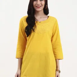 Yufta Yellow Silk Embroidered Three-Quarter Sleeves Regular Fit Top-image-29