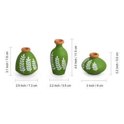 ExclusiveLane Ethnic Foliage Trio Hand-Painted Green Terracotta Pots Showpieces - Set of 3 image 5