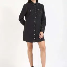 Tommy Hilfiger Black Cotton Solid A-Line Dress image 5