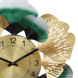 CHRONIKLE Green And Golden Iron Beautiful Flower Style Round Analog Wall Clock image 5