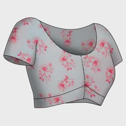 navyasa by liva Pink & Blue Floral Print Saree With Unstitched Blouse image 5