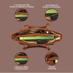 Lavie Bot Ziptula Tan Synthetic Solid Tote Handbag image 5