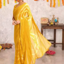MIRCHI FASHION Yellow Tie & Dye Saree With Unstitched Blouse image 5