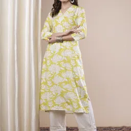 Fashor Green Pure Cotton Regular Fit Floral Print Kurta image 5