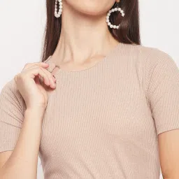 MADAME Beige Slim Fit Crop Top image 5