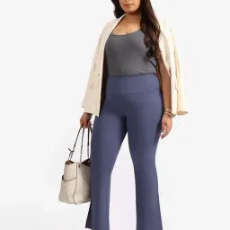 BlissClub Navy Blue Plain Mid Rise Pants-image-20