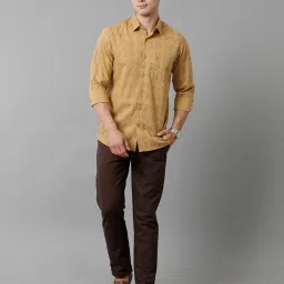 CAVALLO by Linen Club Yellow Slim Fit Printed Cotton Linen Shirt image 5