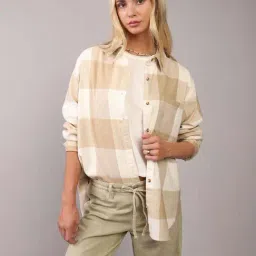 American Eagle Beige Cotton Regular Fit Checks Shirt-picture-29