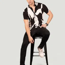 ALMATY Black Slim Fit Printed Shirt image 5