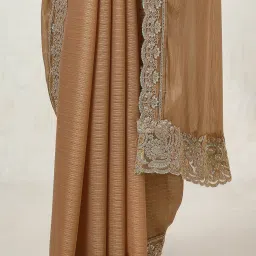 Soch Beige Chiffon Stripes Saree with Unstitched Blouse image 5