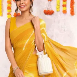 MIRCHI FASHION Yellow Tie & Dye Saree With Unstitched Blouse image 3