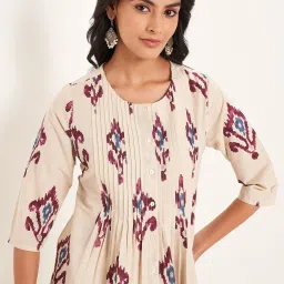 Rangmanch By Pantaloons Beige Cotton Relaxed Fit Printed Kurta image 5