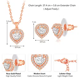 Peora Rose Gold-Plated Cubic Zirconia Studded Heart Shaped Jewellery Set With Red Rose Box image 3