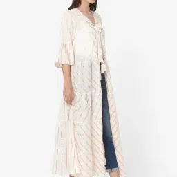 Saanjh Beige Striped Shrug image 3