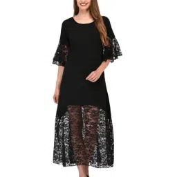 PATRORNA Black Lace Midi Dress-image-2