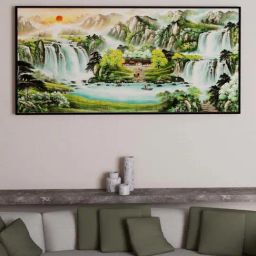 Art Street Black & Green Beautiful Waterfall Large Panel Wall Art Print-picture-8