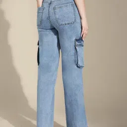 Life With Pockets Navy Blue Solid Flare Fit Jeans-image-78