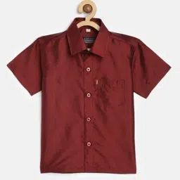 THANGAMAGAN Boys Maroon Solid Lining Shirt-picture-11