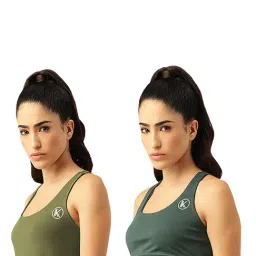 Kotty Olive & Teal Logo Print Sports Bra (Pack of 2)-image-84