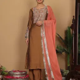 Varanga Olive Green Embroidered Kurta & Palazzo Set With Dupatta-picture-20