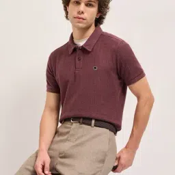 The Bear House Maroon Cotton Blend Regular fit Textured Polo Shirt-picture-33