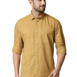 Basics Cumin Khaki Cotton Slim Fit Checks Shirt-picture-11