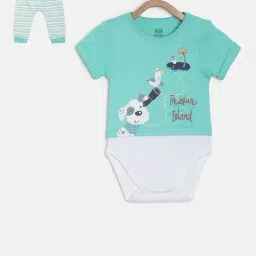MINIKLUB Kids Mint Green & White Printed Bodysuit with Pants-image-8