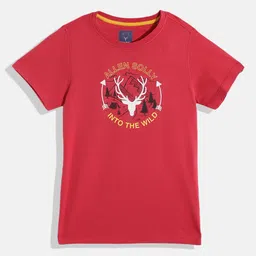 Allen Solly Junior Boys Red & White Brand Logo Print Pure Cotton T-shirt-picture-35