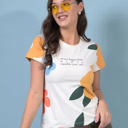 Crimsoune Club Women Regular Fit Typography Printed T-shirt-image-4