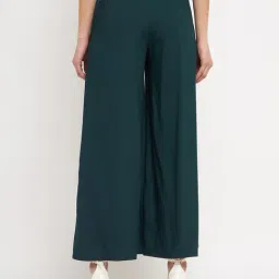 BRINNS Dark Green Flared Fit Mid Rise Palazzos image 2